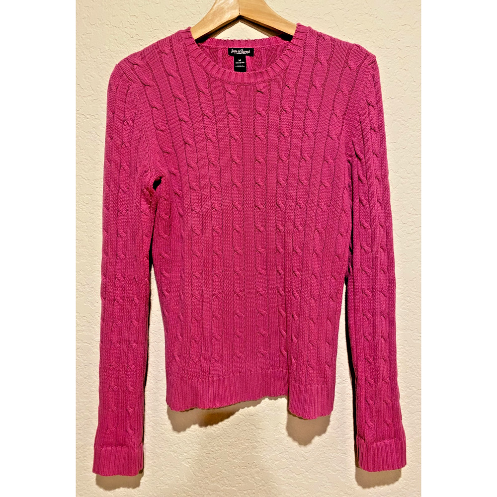 Steve & Barry's Pink Cableknit Sweater Size M Fisherman Chunky Cotton Preppy